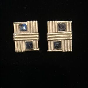 Vintage Guy Laroche Gold Square Jeweled Clip  Earrings